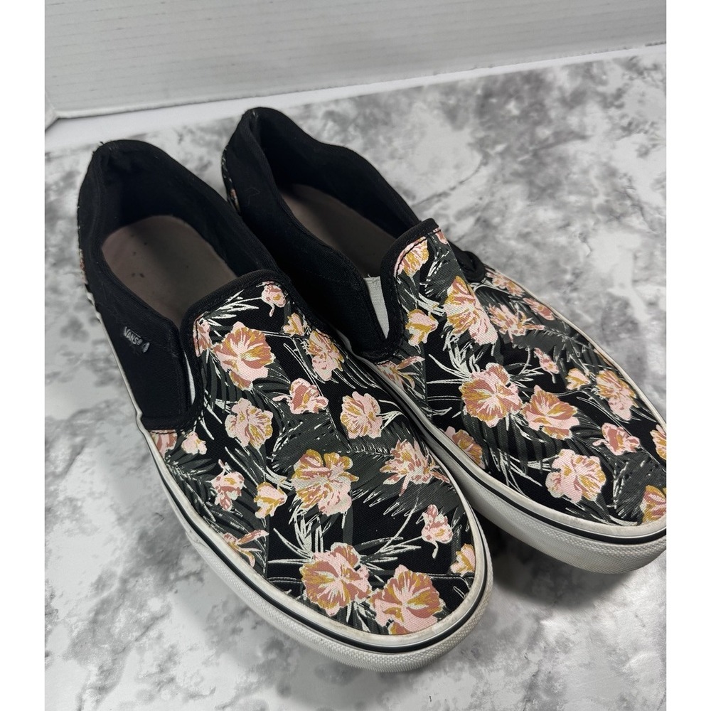 Vans Slip On Asher Floral Print Sneakers Womens Size 10 Casual Canvas Shoes - Picture 2 of 10
